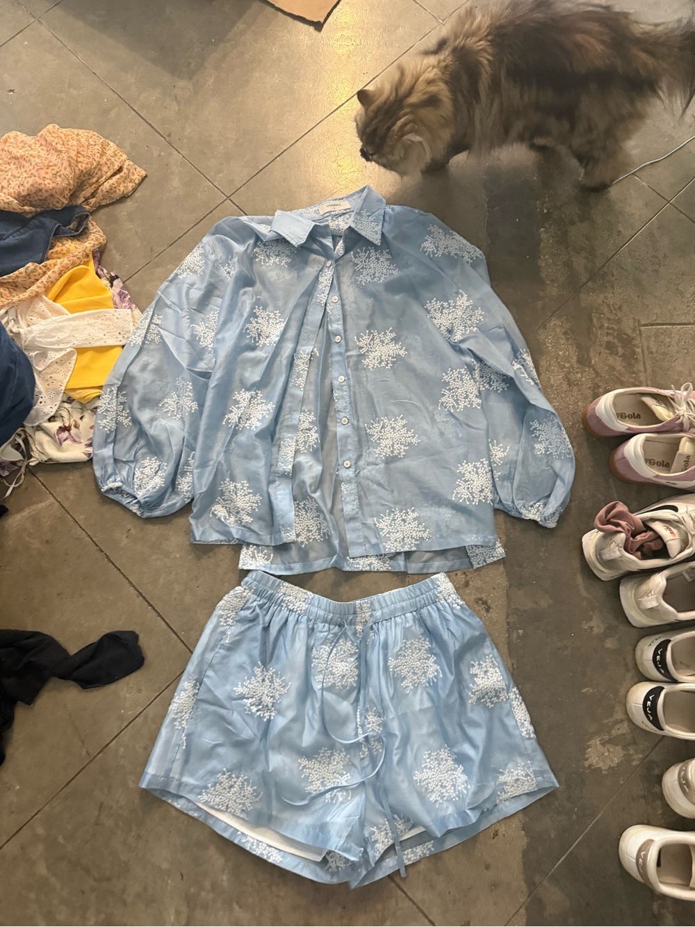 Commense Light Blue Floral Embroidered Top